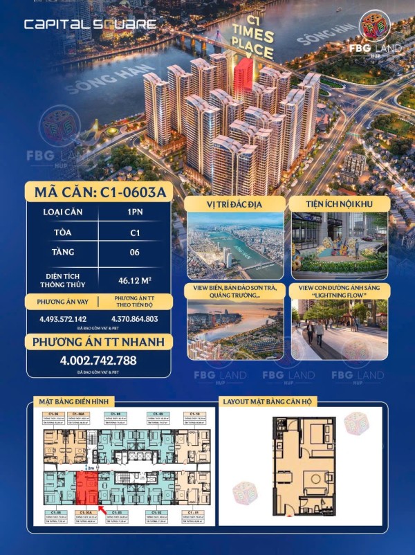 SIÊU PHẨM 1PN – C1 TIMES PLACE | CAPITAL SQUARE