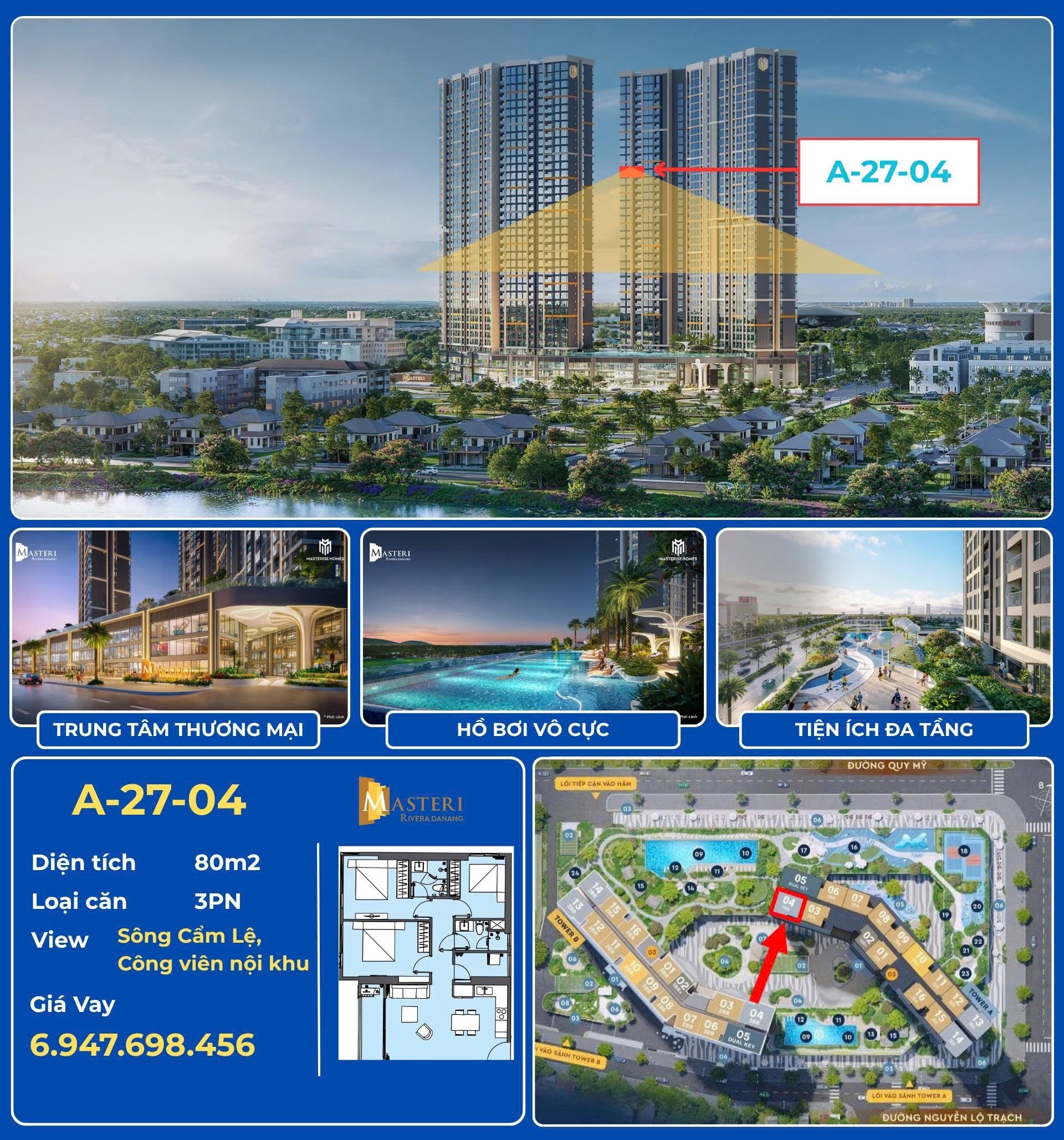 Căn 3PN Masteri Rivera Đà Nẵng - A2704